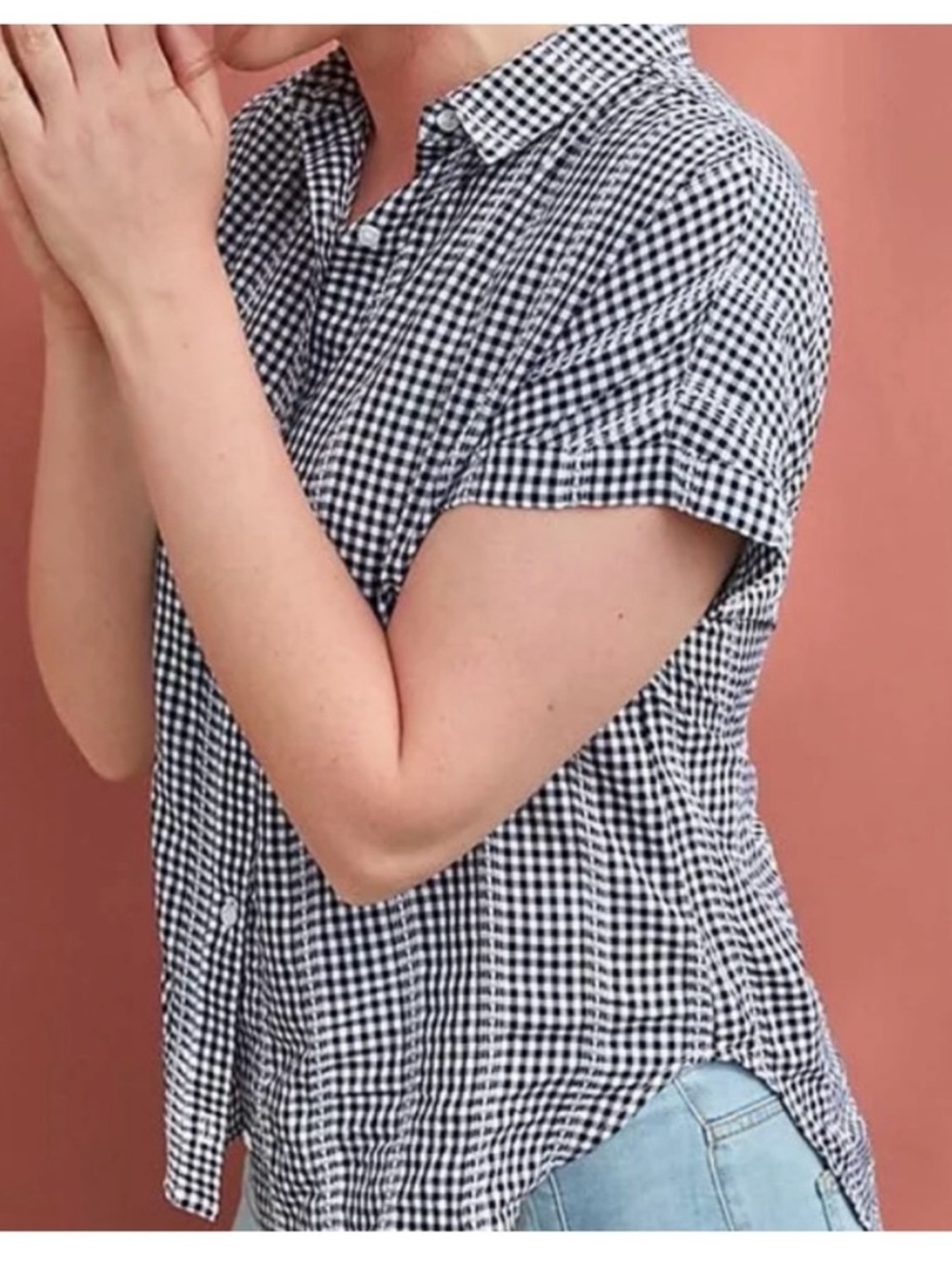 Anthropologie Cloth & Stone Black & White Gingham Short Sleeve Classic NWT Top M